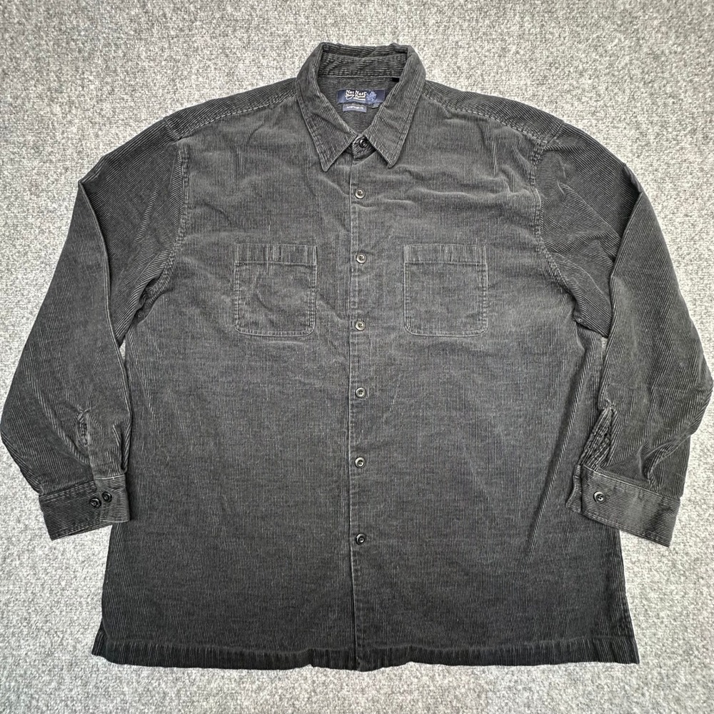Nat Nast Corduroy Button Down Shirt XXL Black Dual Chest Pockets